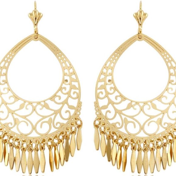 Jewelry - Elegant 18K Gold Plated Filigree Chandelier Earrings - Perfect for Gifting